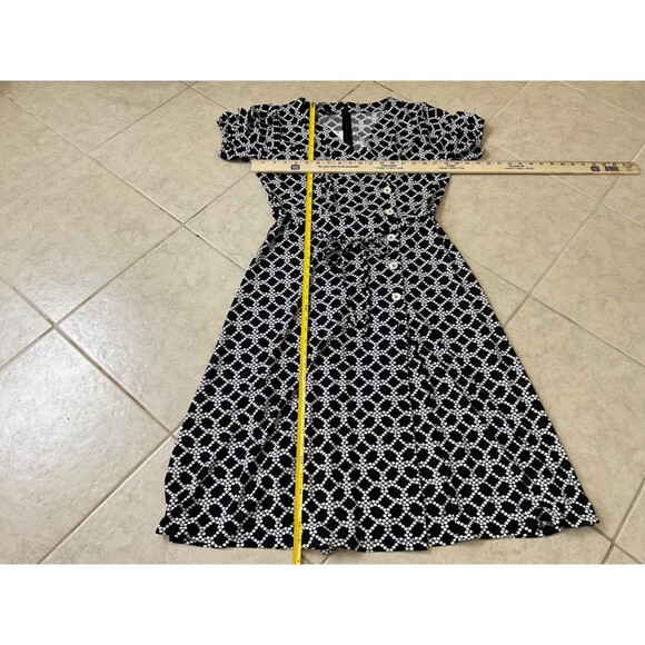 NWT Talbots M Black White Dot Print Faux Wrap belted Dress button accents - Picture 12 of 12